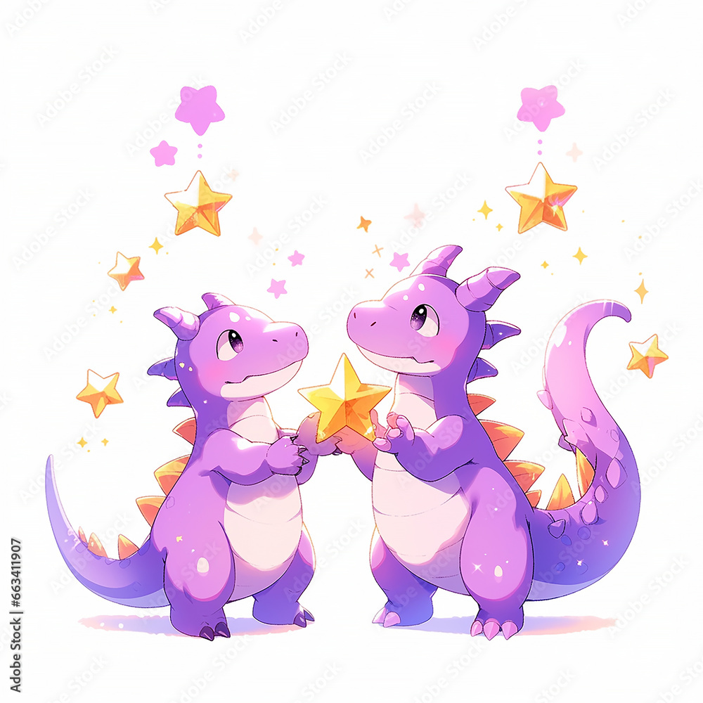 Christmas cute little 2 dragons hugging in watercolor style on white background