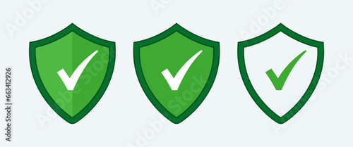 Security shield with check mark vector illustration. organic natural approval icons set.