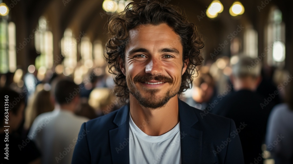 Man with Curly Hair in Church Man with Curly Hair in Church