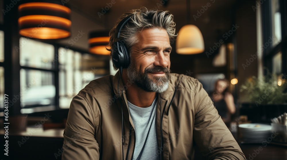 Man Wearing Headphones While Standing Next to a Window Man Wearing Headphones While Standing Next to a Window