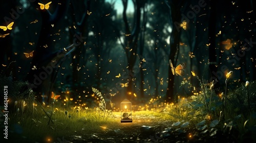 Playful Fireflies in a Magical Forest