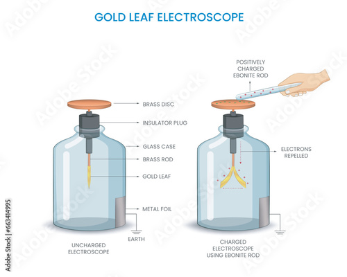 
A gold-leaf electroscope detects electric charges by the divergence of thin gold leaves, a classic instrument in electrostatics