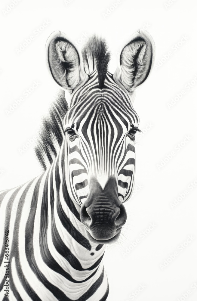 Fototapeta premium Zebra animal illustration, nature conservation, black and white