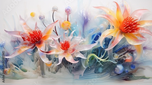  a painting of flowers in a vase with a white background. generative ai