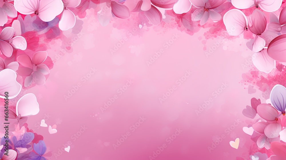  a pink background with lots of pink flowers and hearts on it.  generative ai