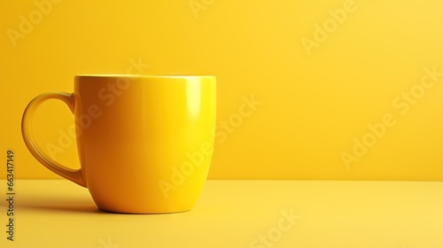  a yellow coffee cup sitting on a yellow surface with a yellow wall in the background and a yellow wall in the background with a yellow wall.  generative ai