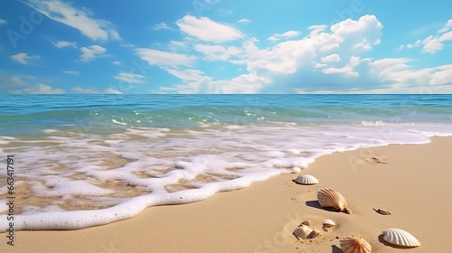 Serene Beach with Seashells and Footprints