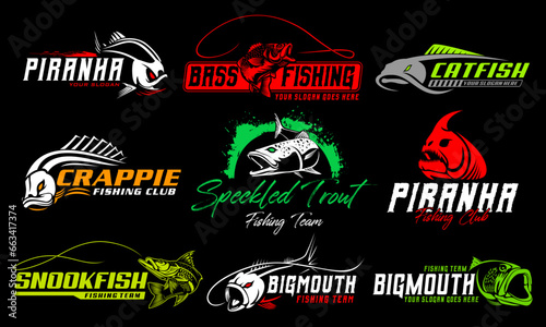 Fish Fishing Logo Set Bundle. unique and Fresh Fish Skeleton fishing logo bundle template. great to use as your fishing company logo.