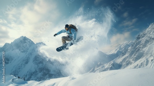 Snowboarder in Mid-Air with a Grab