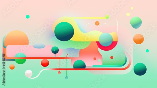 a colorful abstract background with circles and bubbles on a pastel green and pink background with a pink and blue rectangle and a green and white rectangle. generative ai