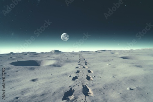 An image showing footprints, symbolizing the first step on the moon. Generative AI