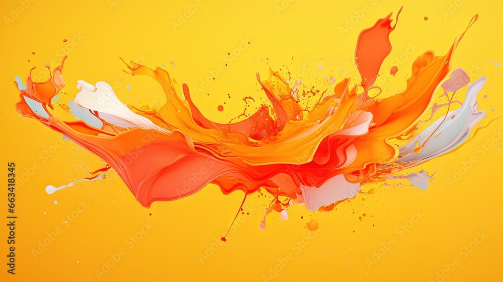  a yellow background with a splash of orange and white paint on the bottom of it and a yellow background with a splash of orange and white paint on the top of the bottom.  generative ai