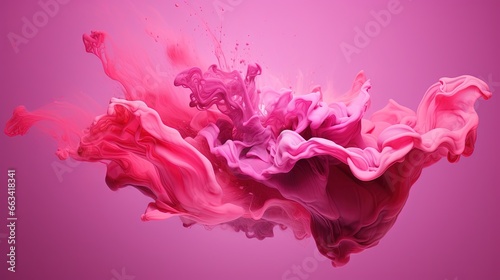  a pink and red liquid is being mixed together in the air on a pink background with a white border around the bottom of the image. generative ai