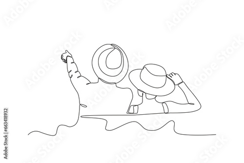 A couple on a staycation. Staycation one-line drawing