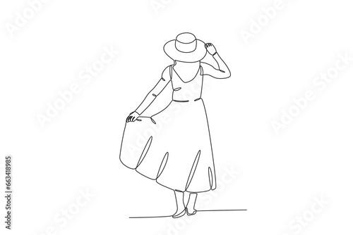 A beautiful lady's staycation. Staycation one-line drawing
