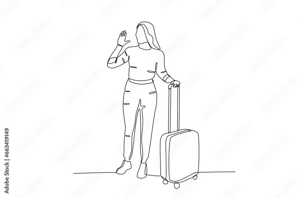 A woman preparing for the holidays. Staycation one-line drawing