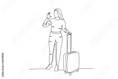 A woman preparing for the holidays. Staycation one-line drawing