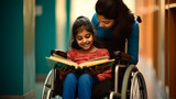 Bangladeshi Girl child in wheelchair reading book