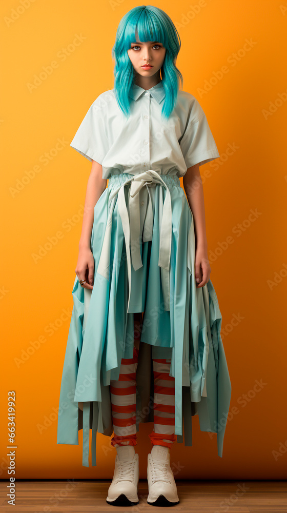Full Body photograph of a young japanese girl model