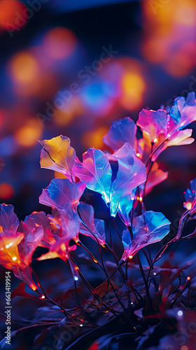 Abstract Backdrop, Wallpaper, Neon Blooms: Radiance in Botanical Beauty