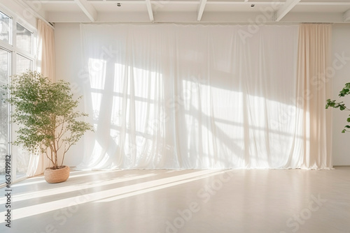 White room with window and curtains