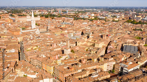 Aerial view on the historic center of Modena, Italy. The Ghirlandina tower and the Duomo, the main church of the city, are in center of the Old Town. photo