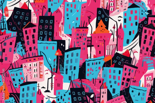 Building demolition quirky doodle pattern, wallpaper, background, cartoon, vector, whimsical Illustration