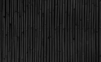 architectural dark black bamboo wall for japanese mood decoration, interior or exterior design. black bamboo plank fence texture used as background with blank space for design.
