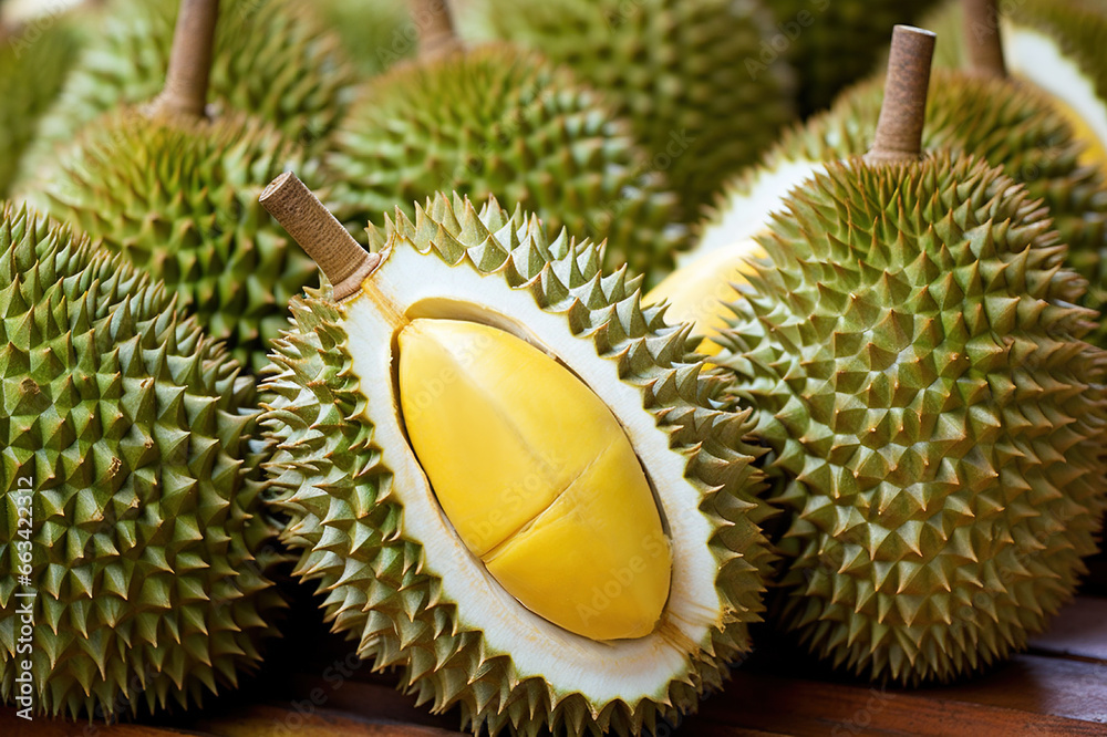 Durian Delight A Colorful Array of Fresh Durians in a Vibrant Durian