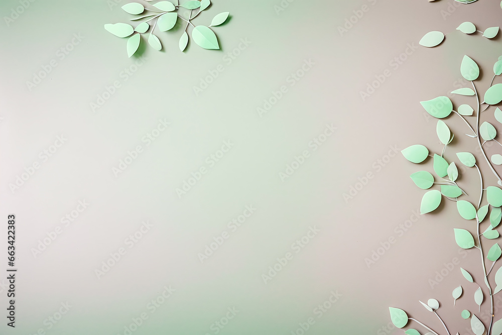 Green paper confetti on pastel background. Minimal concept.