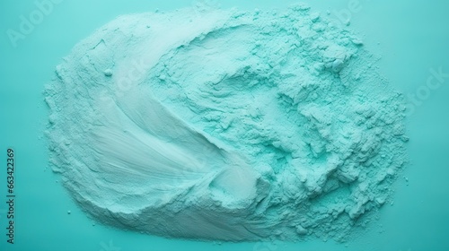  a powdered white substance on a blue background with a white swirl in the middle of the powdered white substance on the right side of the image. generative ai