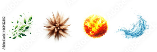 Earth, water, air, fire. Four elements of nature. 4 elements. Isolated white background. collection of the natures elements. 