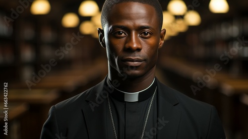 A black-skinned priest in the church photo