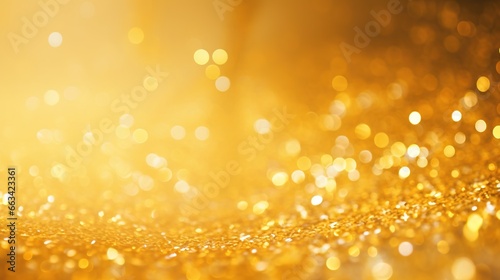  a close up view of a gold glitter textured background with a soft focus to the center of the image and the back of the blur of the background. generative ai