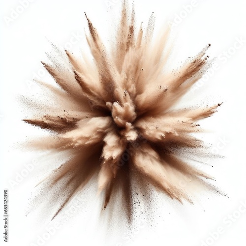 White background earth representation of the four element. explosion of dirt, sand, powder