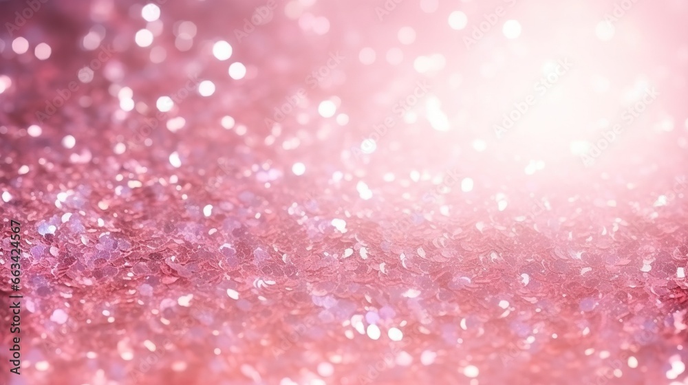  a pink background with lots of small glitter flecks and a bright light in the middle of the image is a blurry background.  generative ai