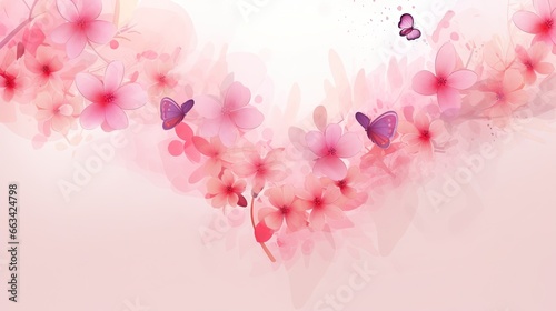  pink flowers and butterflies on a light pink background with space for text or image with a place for your own text or image with a butterfly. generative ai