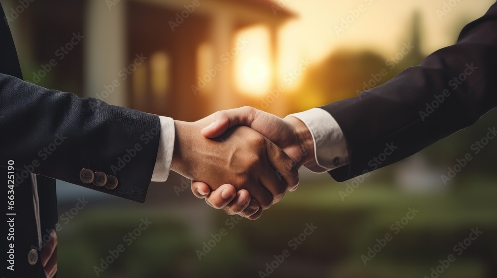lease, rental and selling home. Dealership manager handshake customer to the new homeowner. rent house, Sales, loan credit financial, insurance, Seller, dealer, installment gen by AI