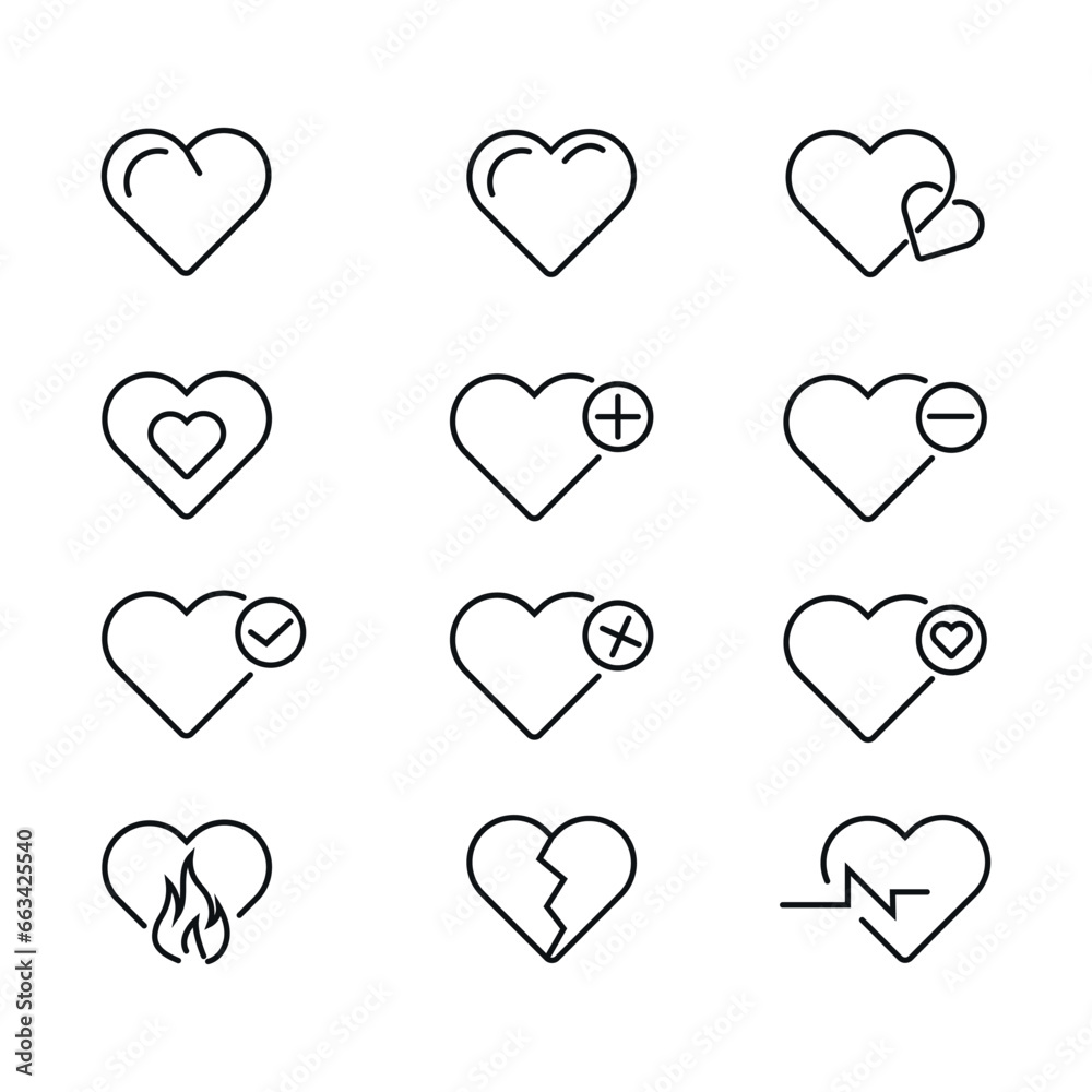 Premium set of heart line icons. Heart sign and symbol.