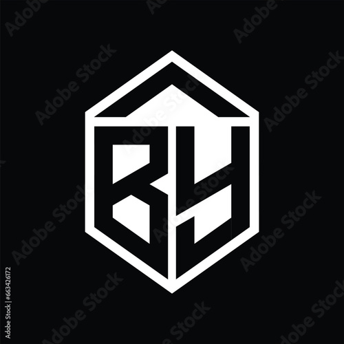 BY Letter Logo monogram simple hexagon shield shape isolated style design