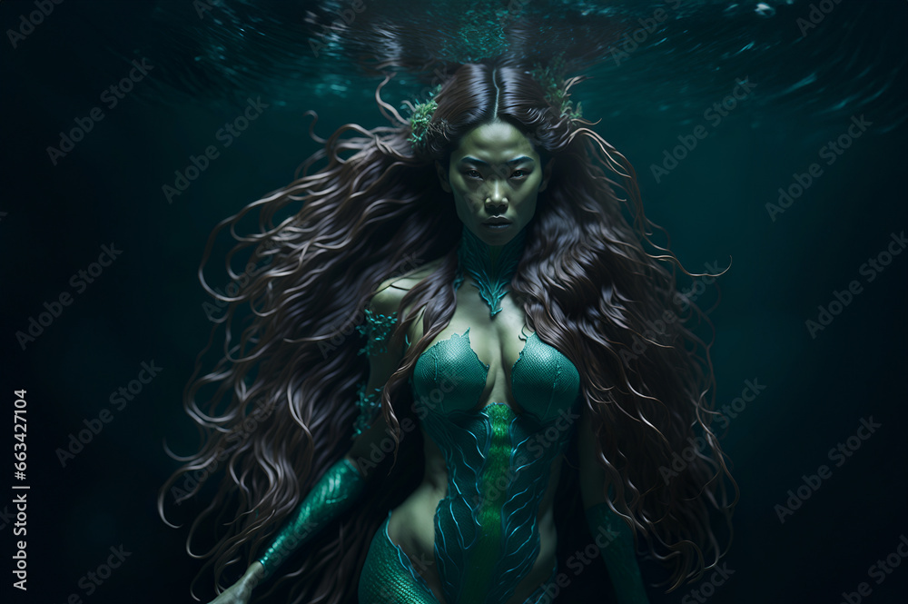 Beautiful asian mermaid under water Beautiful asian mermaid under water