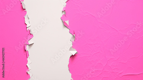 ripped paper border in pink on handmade colorful backgrond photo