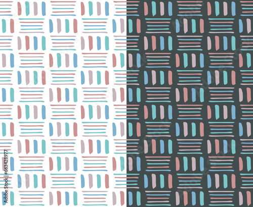 Abstract doodle seamless pattern, hand drawn ink paint brush stroke lines, contemporary bohemian geometric grid. Pastel tones colours. Transparent background. Vector illustration