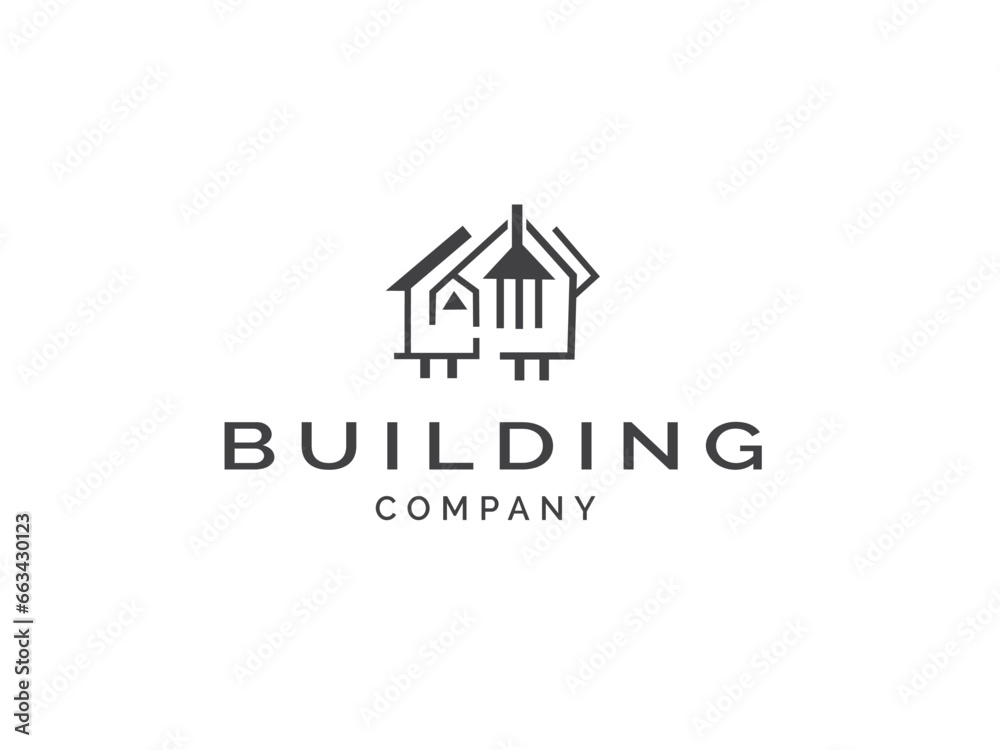 Vector design Real estate logo Modern style. House Construction Building apartment vector logo, element. Unique home icon line art isolated on white background.