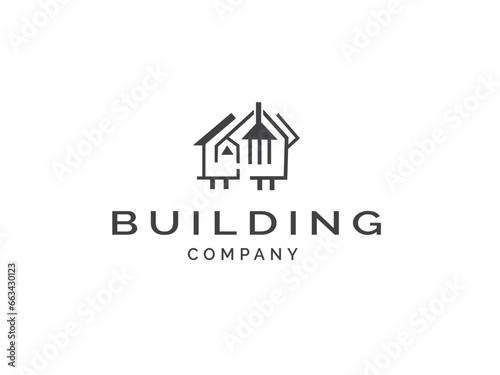 Vector design Real estate logo Modern style. House Construction Building apartment vector logo  element. Unique home icon line art isolated on white background.