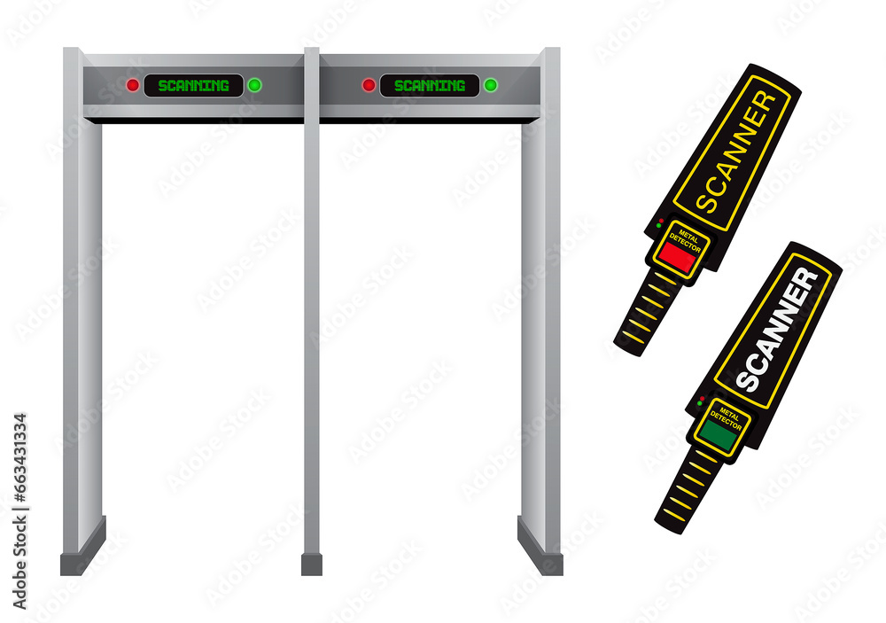 set of realistic metal detector frames or metal detector gate security. 3D Render - obrazy, fototapety, plakaty 