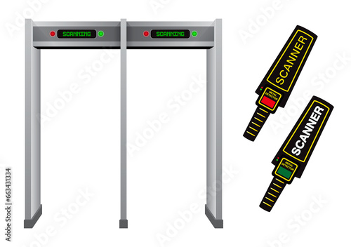 set of realistic metal detector frames or metal detector gate security. 3D Render