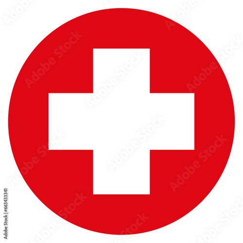 Medical cross symbol. Red circle with white cross vector icon.
