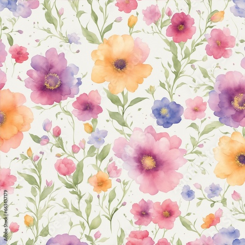 Watercolor flowers. Seamless pattern design
