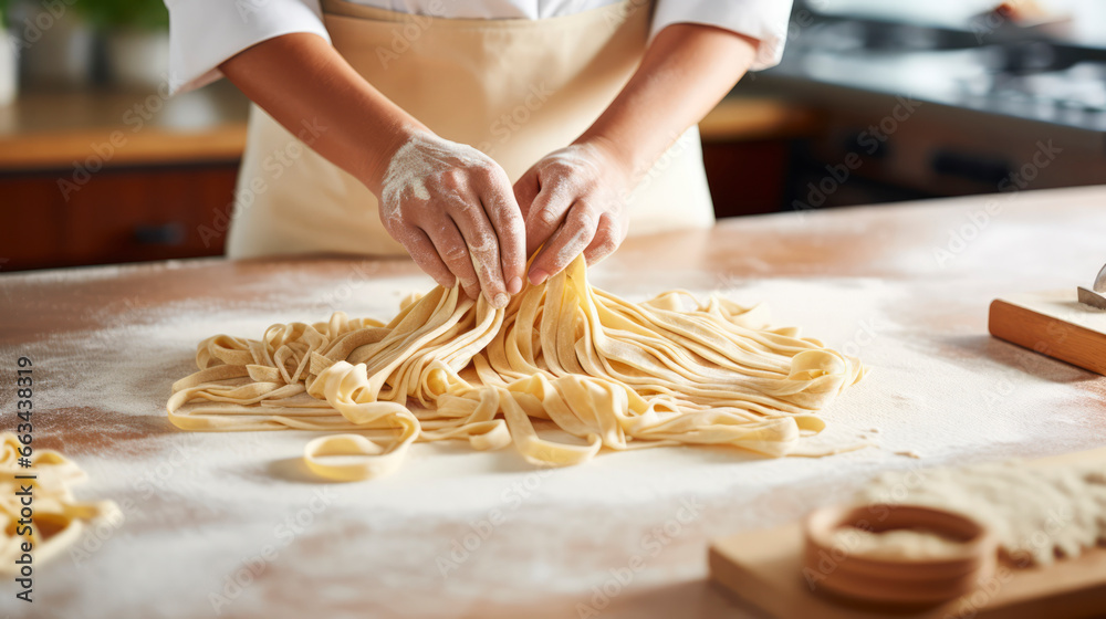 Step-by-Step Visual Guide for Mastering Homemade Pasta: From Kitchen Ingredients to Delicious Italian Cuisine,banner - obrazy, fototapety, plakaty 